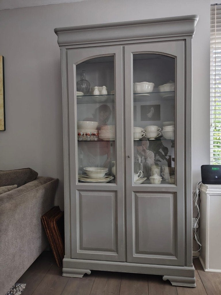 Houten servieskast, Ophalen, Glas, Klassiek, 50 tot 100 cm