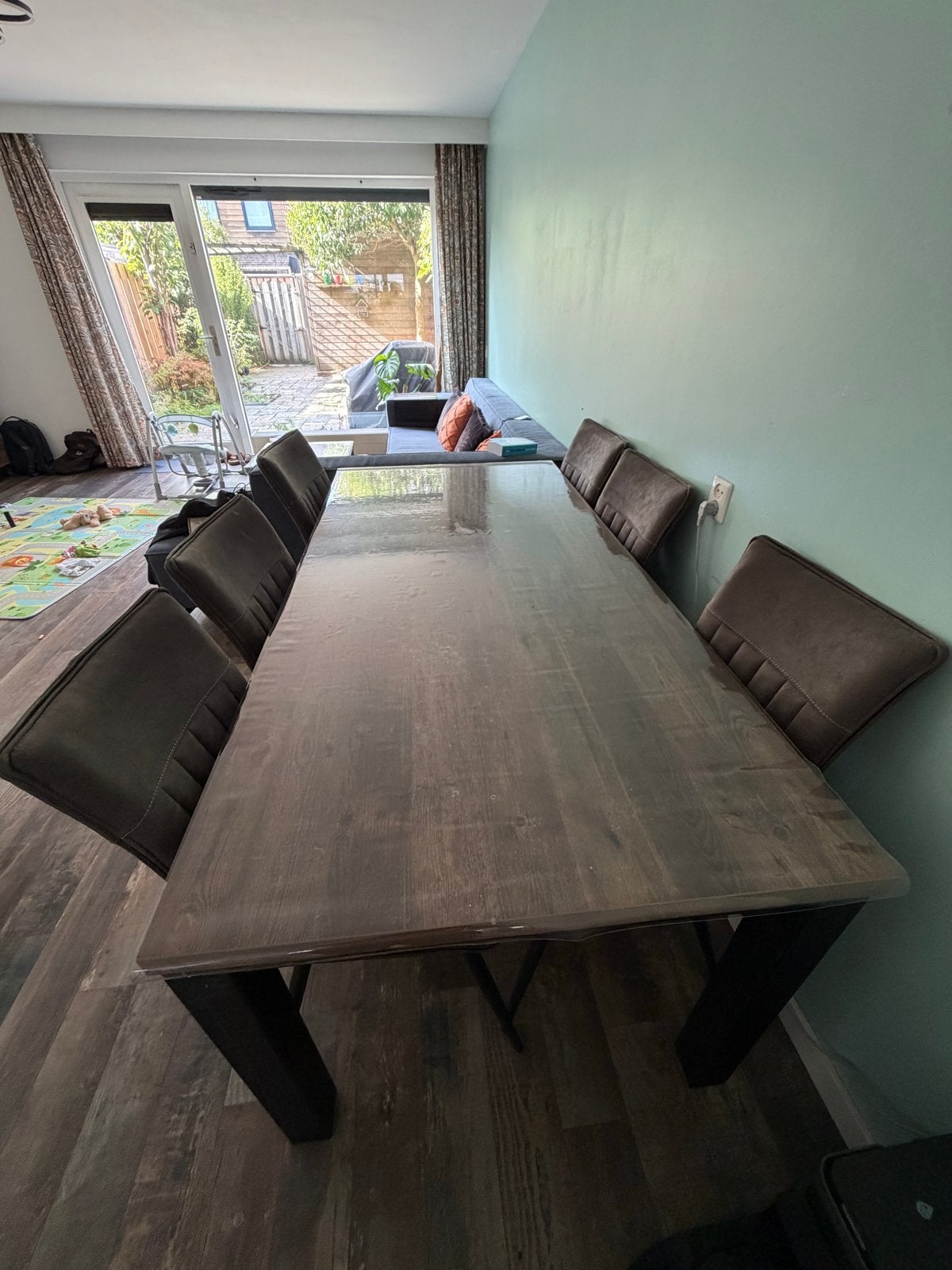 Grote eettafel met 6 stoelen LxBxH: 190x 90x 75, Ophalen, Gebruikt, 50 tot 100 cm, Vijf personen of meer