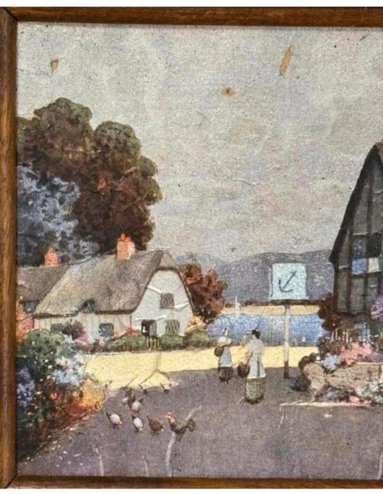 Ernest Uden 1940 ingelijst schilderij Engeland Cottage dorp, Antiek en Kunst, Ophalen of Verzenden