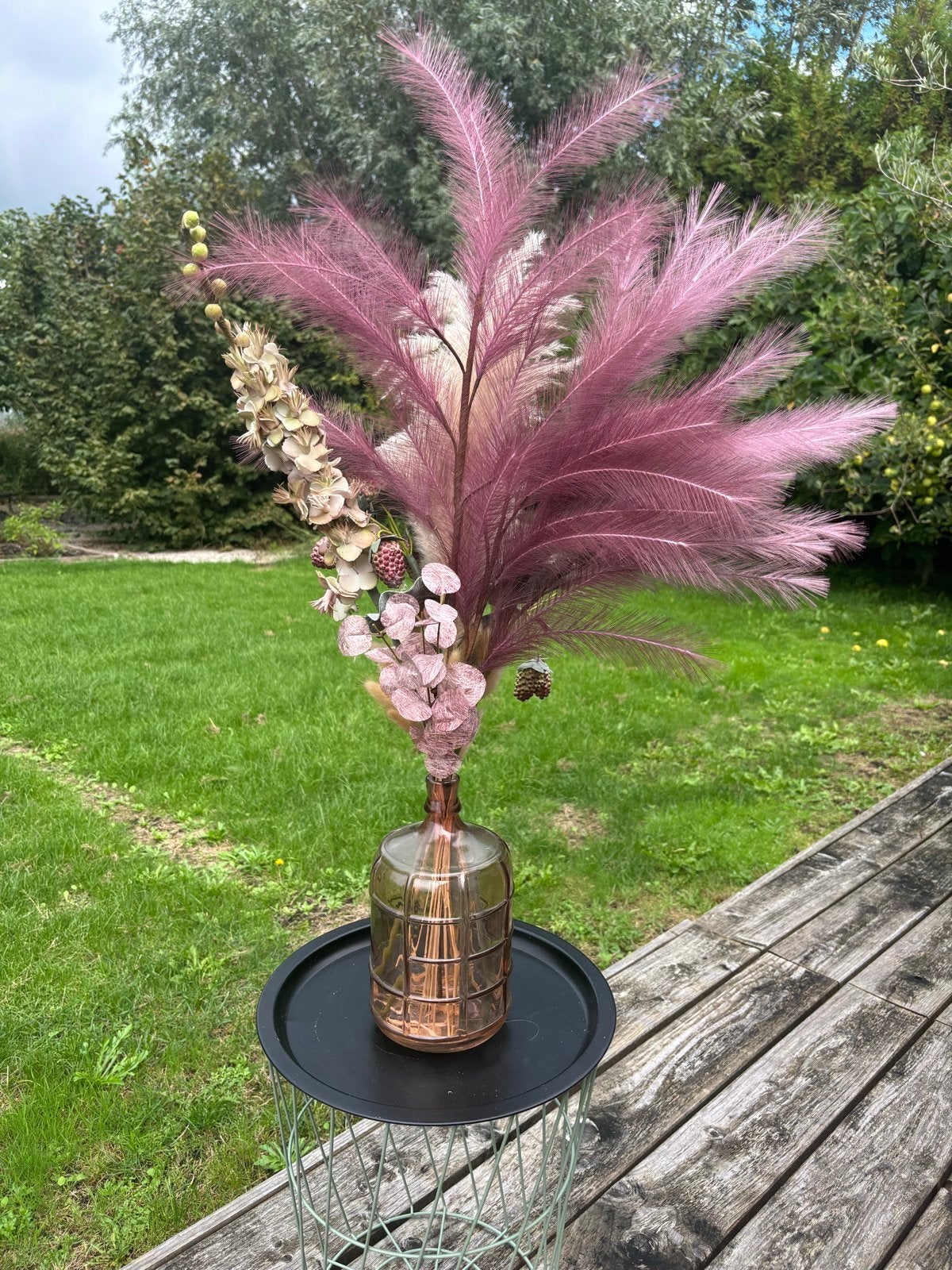 Set van 3 vazen met droogbloemen - Decoratief en stijlvol, Huis en Inrichting, Ophalen, Gebruikt, Inclusief droogbloemen, Meerkleurig