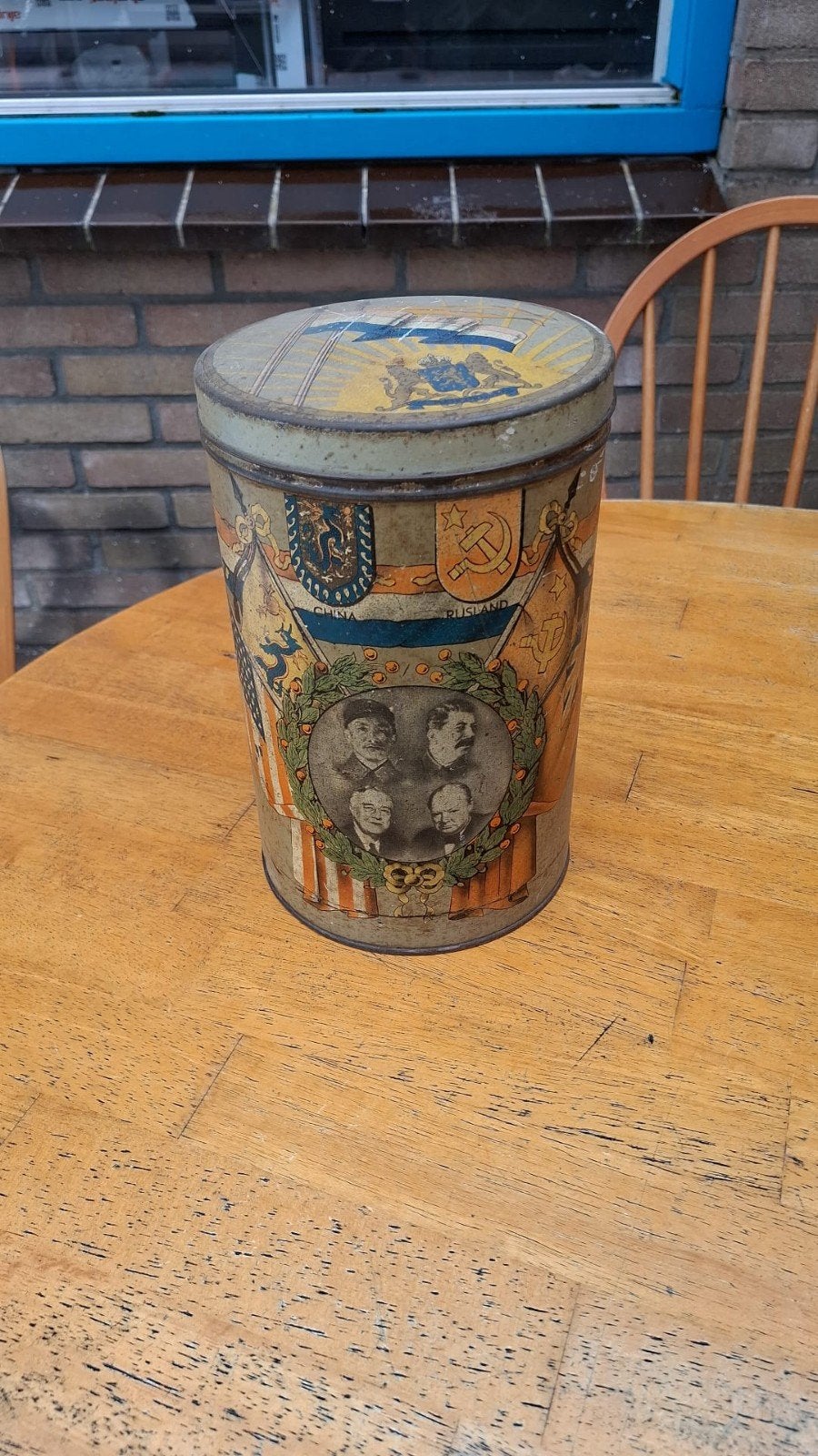Vintage blik WOII 1939-1945 met geallieerde leiders, Verzamelen, Blikken, Ophalen of Verzenden, Gebruikt, Overige, Overige merken