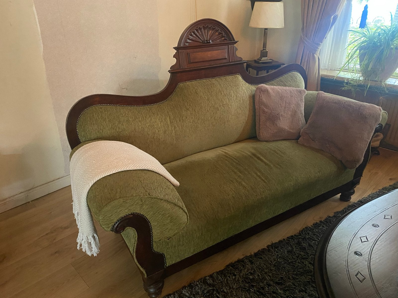 Antieke chaise longue / divan - Groen fluweel, Ophalen