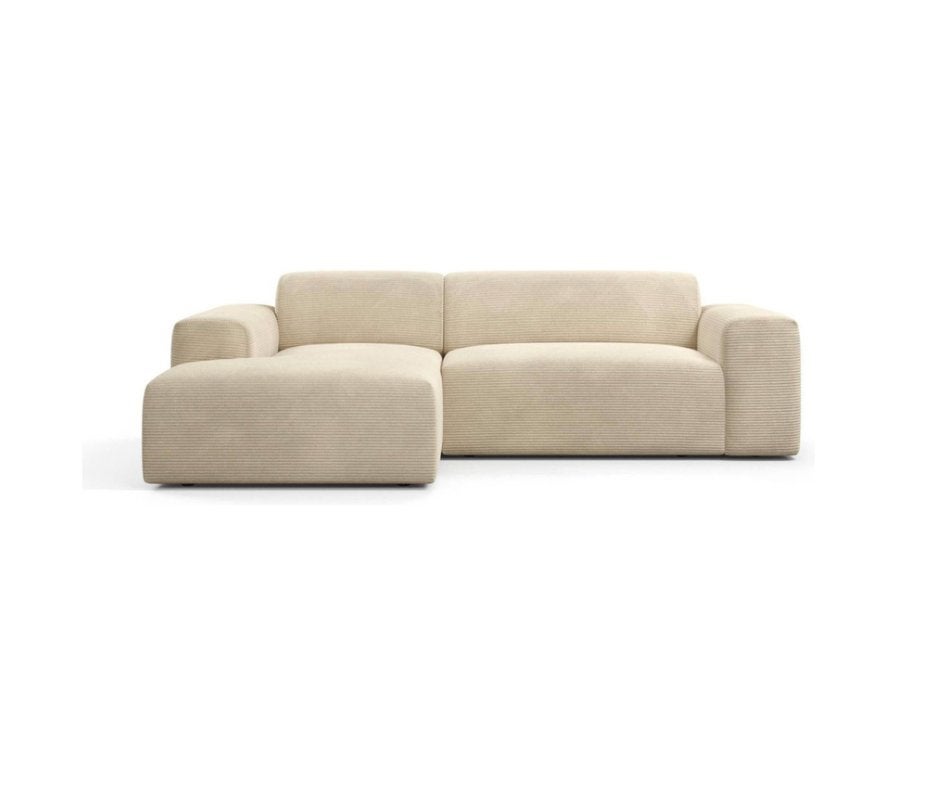 Naduvi Hoekbank Nina Links ribstof Creme | Van €1499, nu, Naduvi, Nieuw, Ophalen of Verzenden, 150 cm of meer