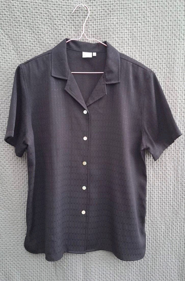 Vintage blouse, maat 42/XL - zwart - patroon - 90's, Zwart, Maat 42/44 (L), Onbekend, Ophalen of Verzenden