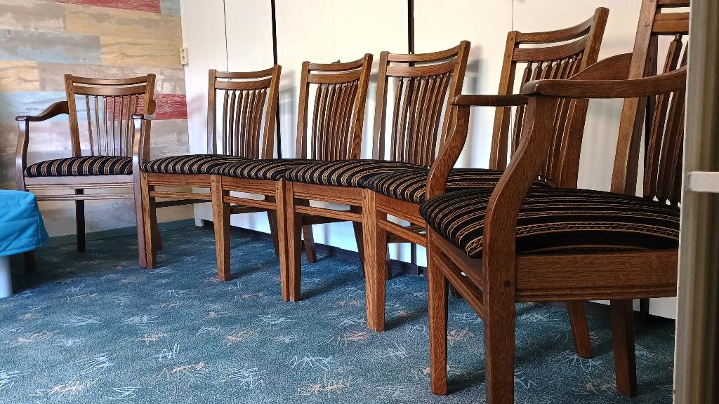 Eethoek stoelen, Huis en Inrichting, Stoelen, Gebruikt, Vijf, Zes of meer stoelen, Hout, Stof, Bruin, Ophalen