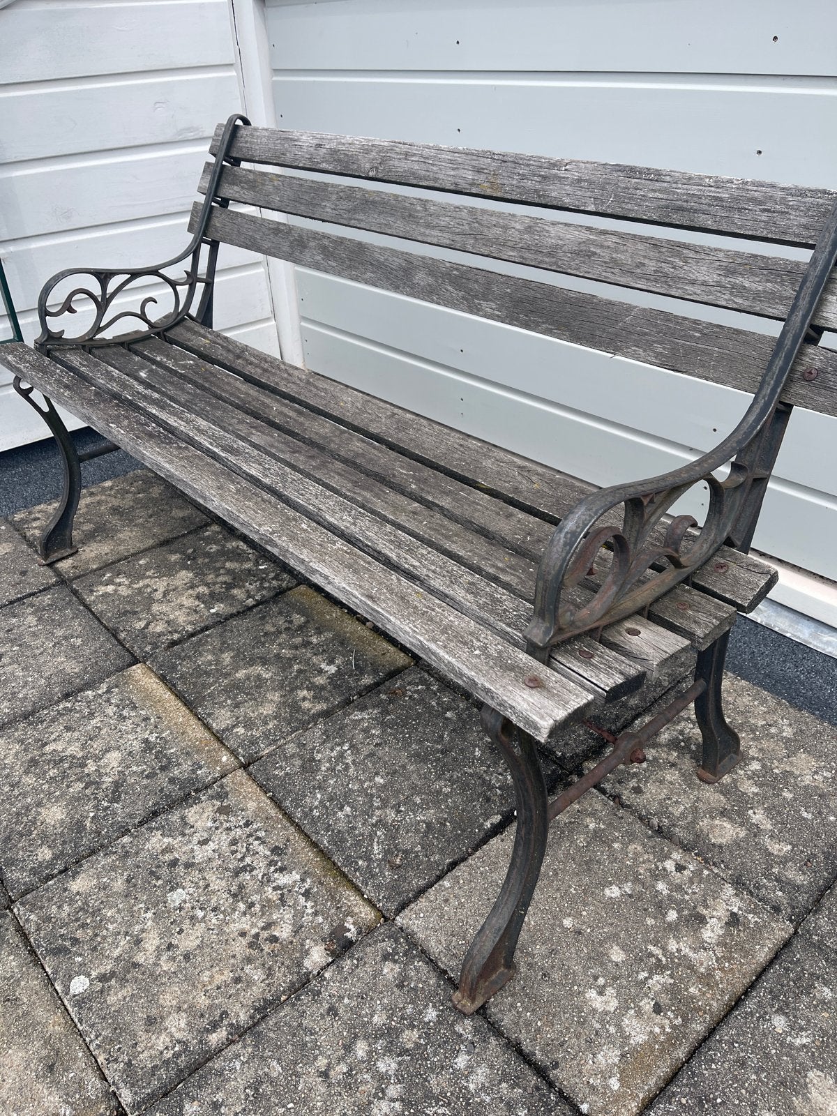 Tuinbank met smeedijzer en hardhout, Ophalen, Gebruikt, Hout