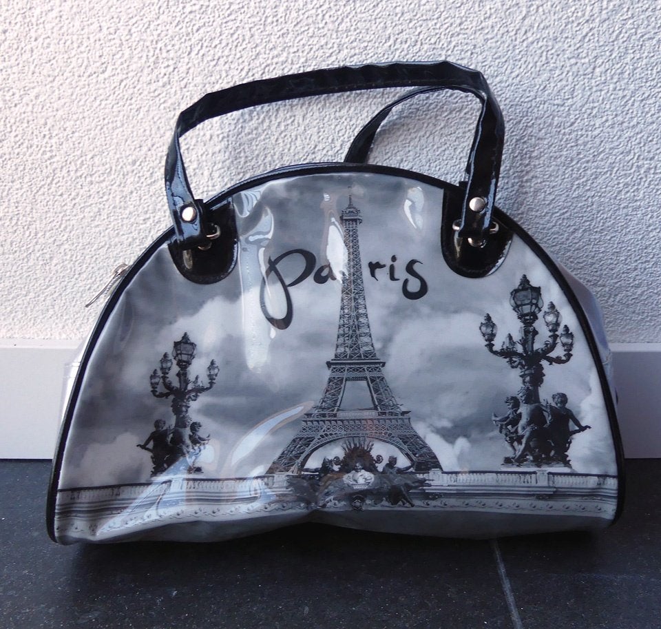 Paris tasje zwart wit fotoprint Parijs damestas, Ophalen of Verzenden, Zo goed als nieuw, Grijs, Handtas