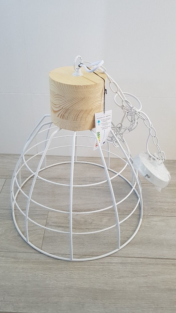 Nieuw hanglamp Mink wit met houten top, Nieuw, Metaal, Landelijk Ibiza Scandinavisch, E27 (groot)