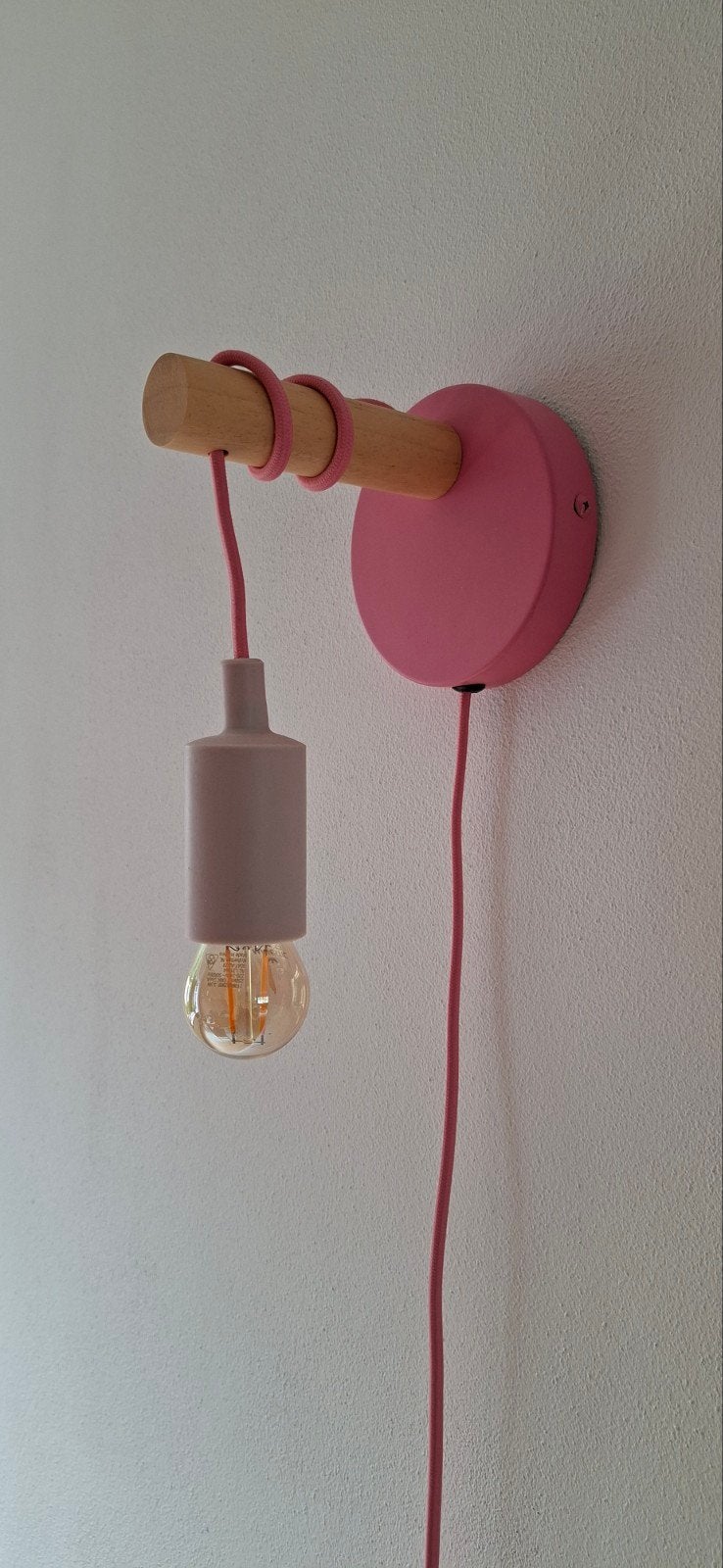 Lucide wandlampje roze/hout, Roze, Zo goed als nieuw, Met schakelaar, Lucide