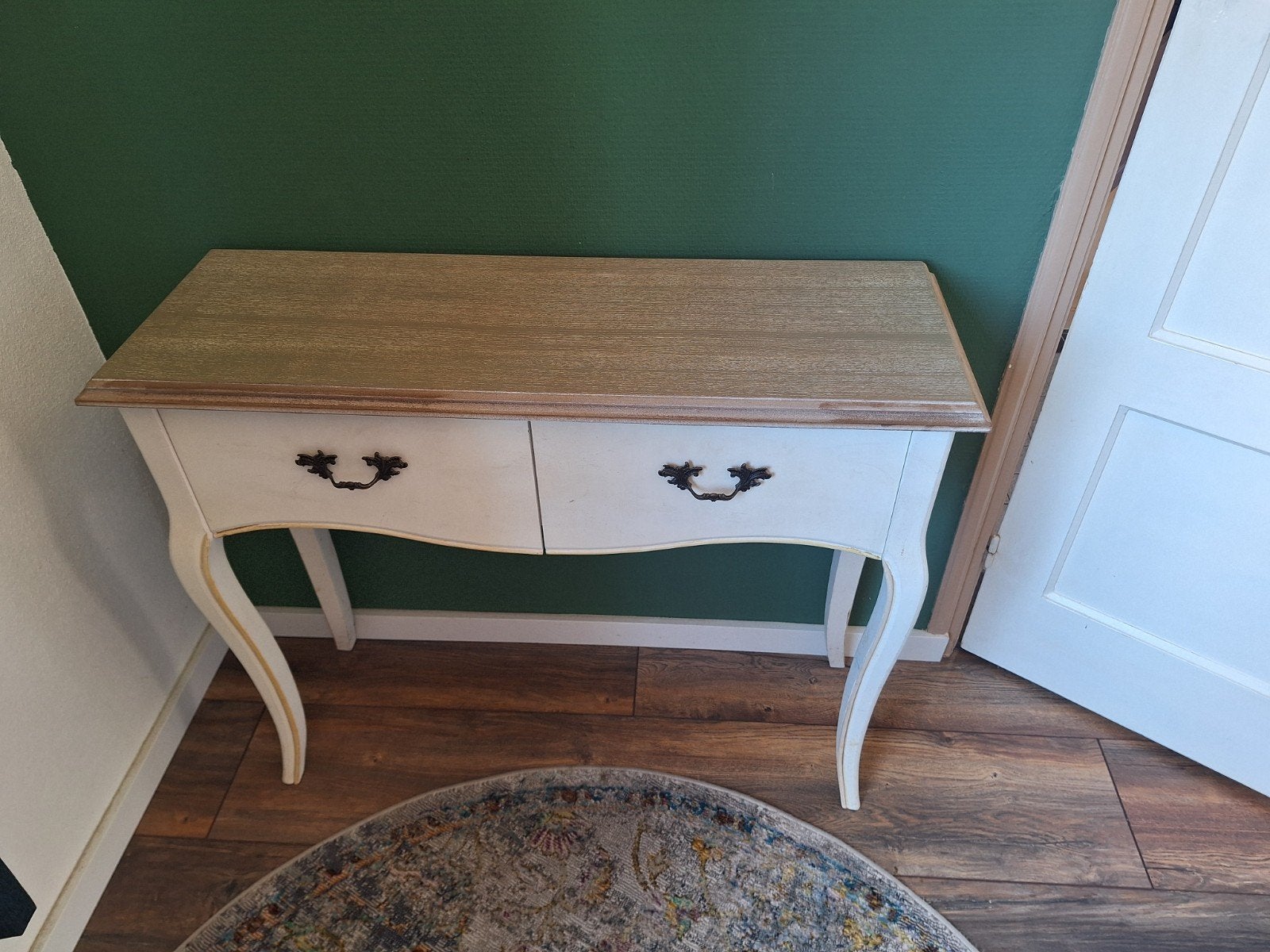 Vintage Console Tafel met Lades - Crème en Hout, Ophalen