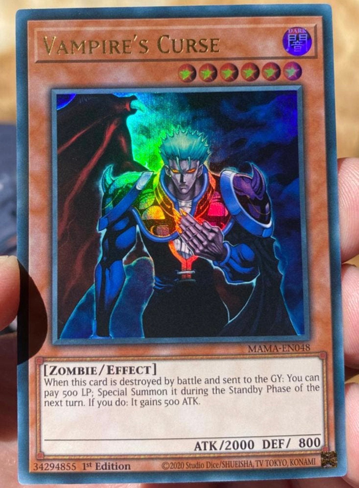 Yu-Gi-Oh! Vampire’s Curse MAMA 1st Edition !, Ophalen of Verzenden, Zo goed als nieuw, Losse kaart, Foil