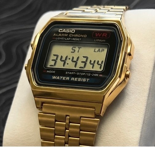 Casio A159WGE Goudkleurig Digitaal Horloge, Polshorloge, Ophalen of Verzenden, Zo goed als nieuw, Overige materialen