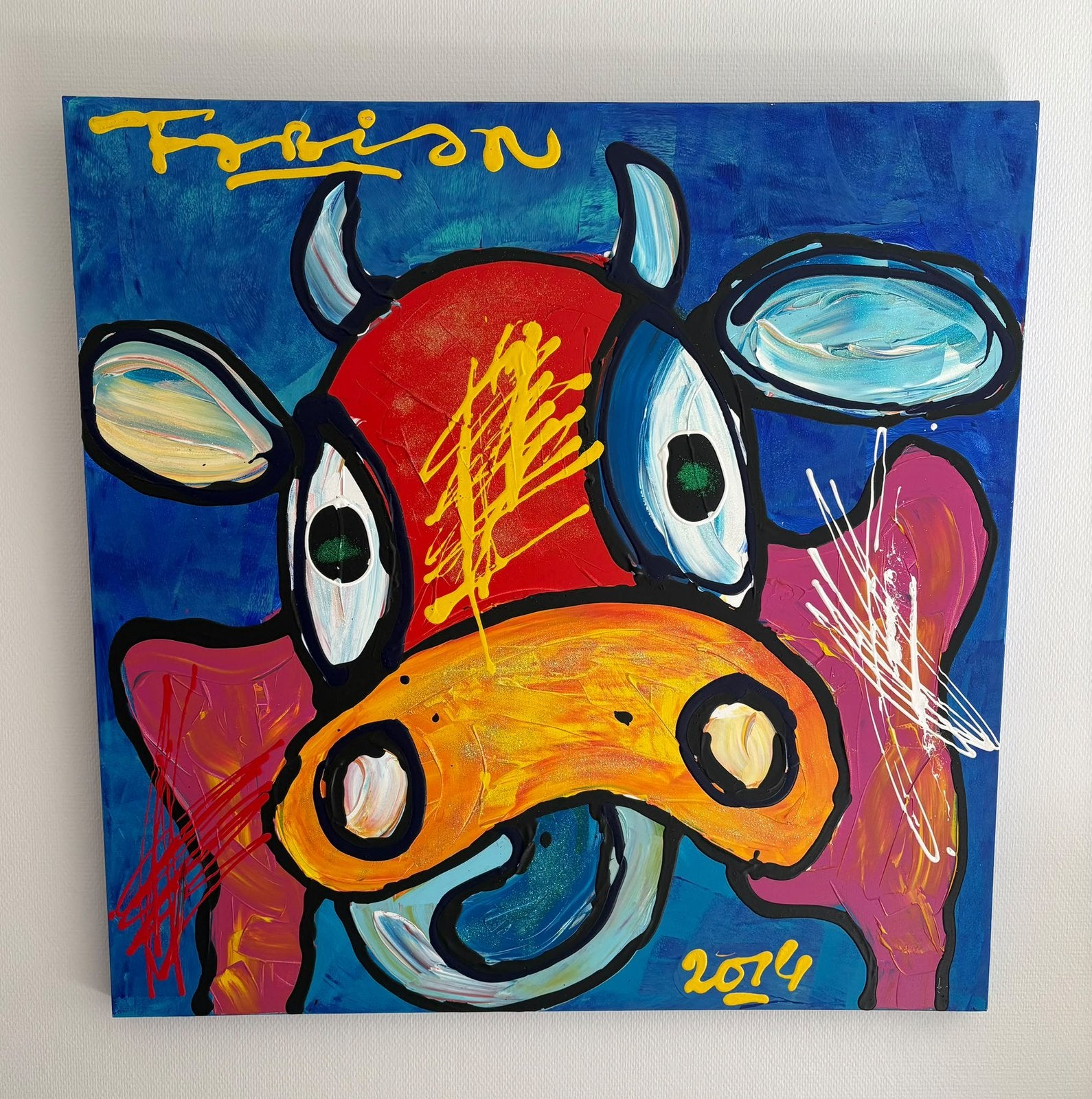 Schilderij gekleurde koe, Ophalen, Handgeschilderd, Dieren