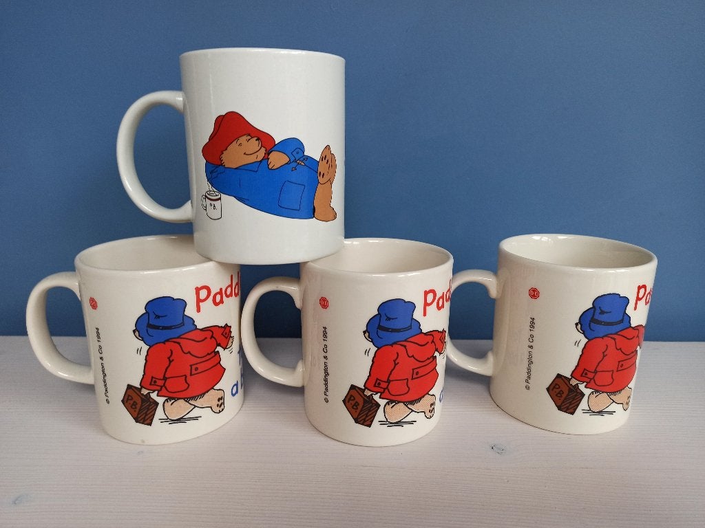 4 mokken Paddington Douwe Egberts DE (afhaalprijs), Ophalen, Gebruikt, Vintage, Kop(pen) en/of Schotel(s)