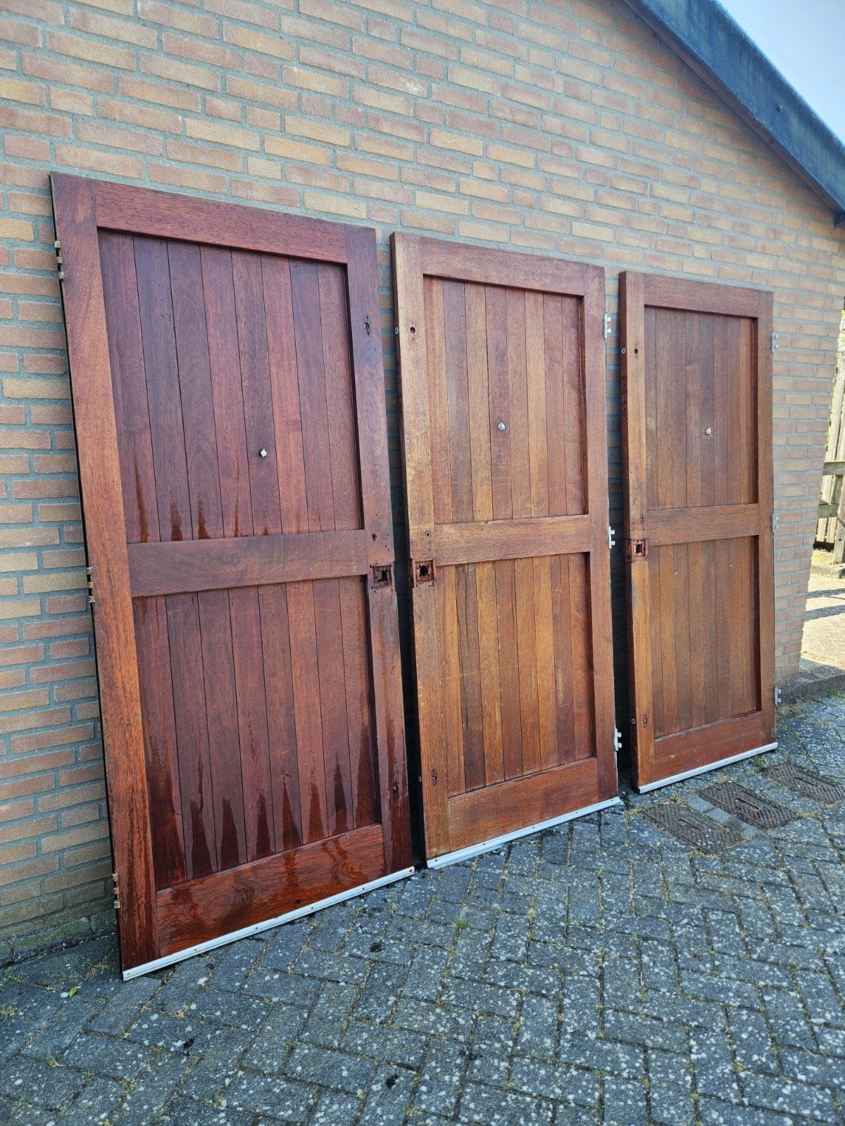 Klassieke merbau hardhouten buitendeur, 211 x 92 cm, Ophalen, Gebruikt, 80 tot 100 cm, Buitendeur