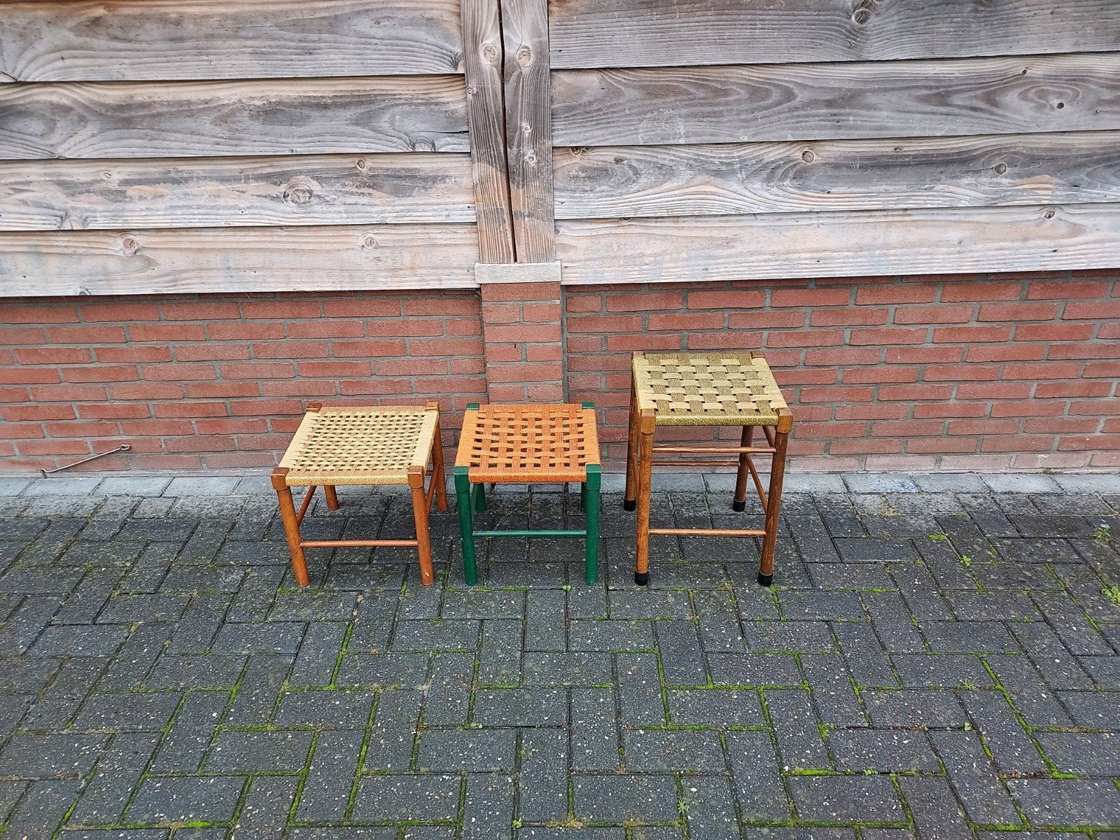 3 x vintage krukjes touw krukjes planten tafeltje, Ophalen