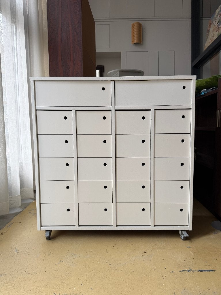 SALE: vintage schoolkast, houten ladekast, atelierkast, Ophalen, Gebruikt, 100 tot 150 cm, -