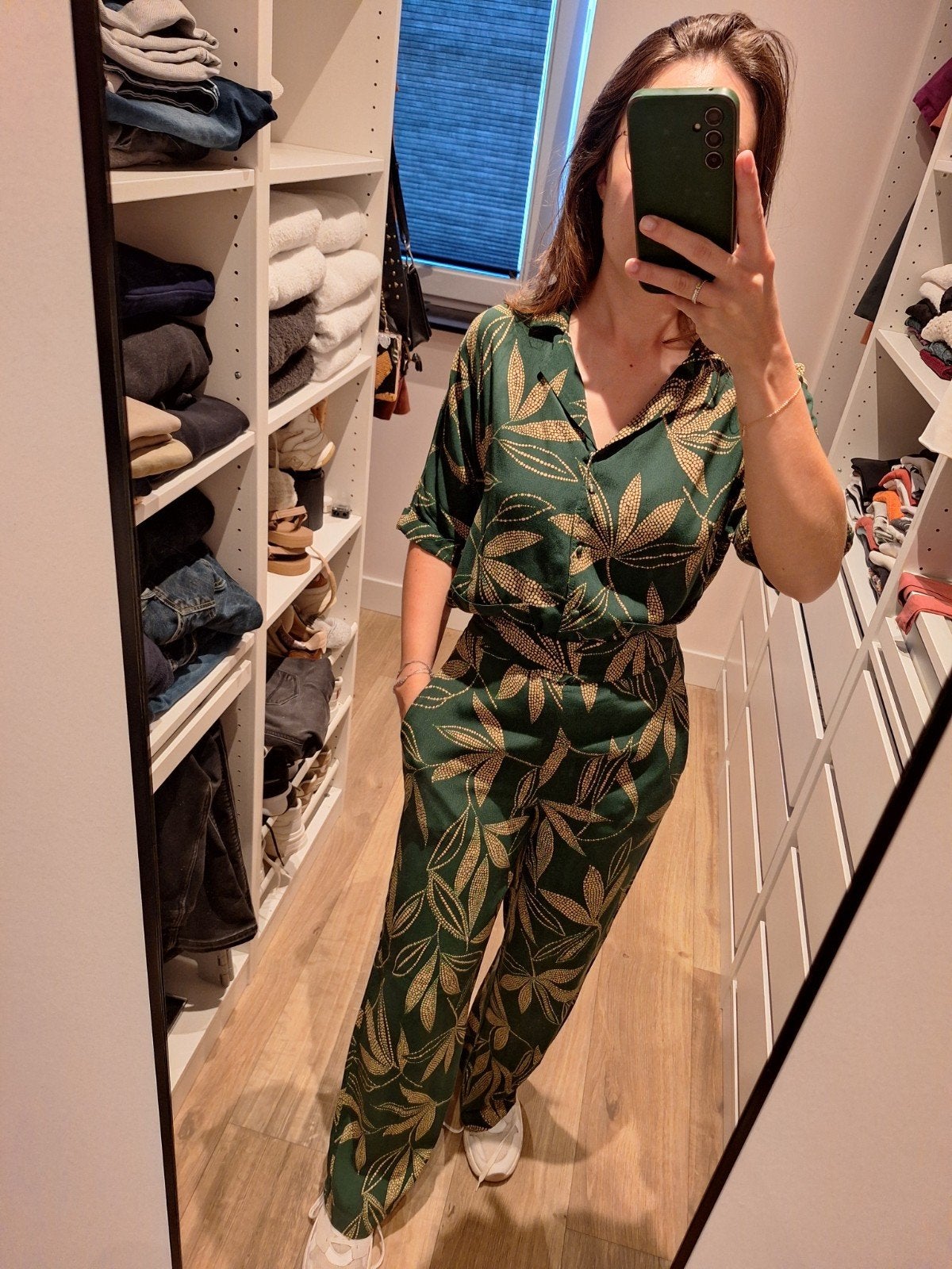 Mango Broekpak XS - Groen met Bladprint, Ophalen of Verzenden