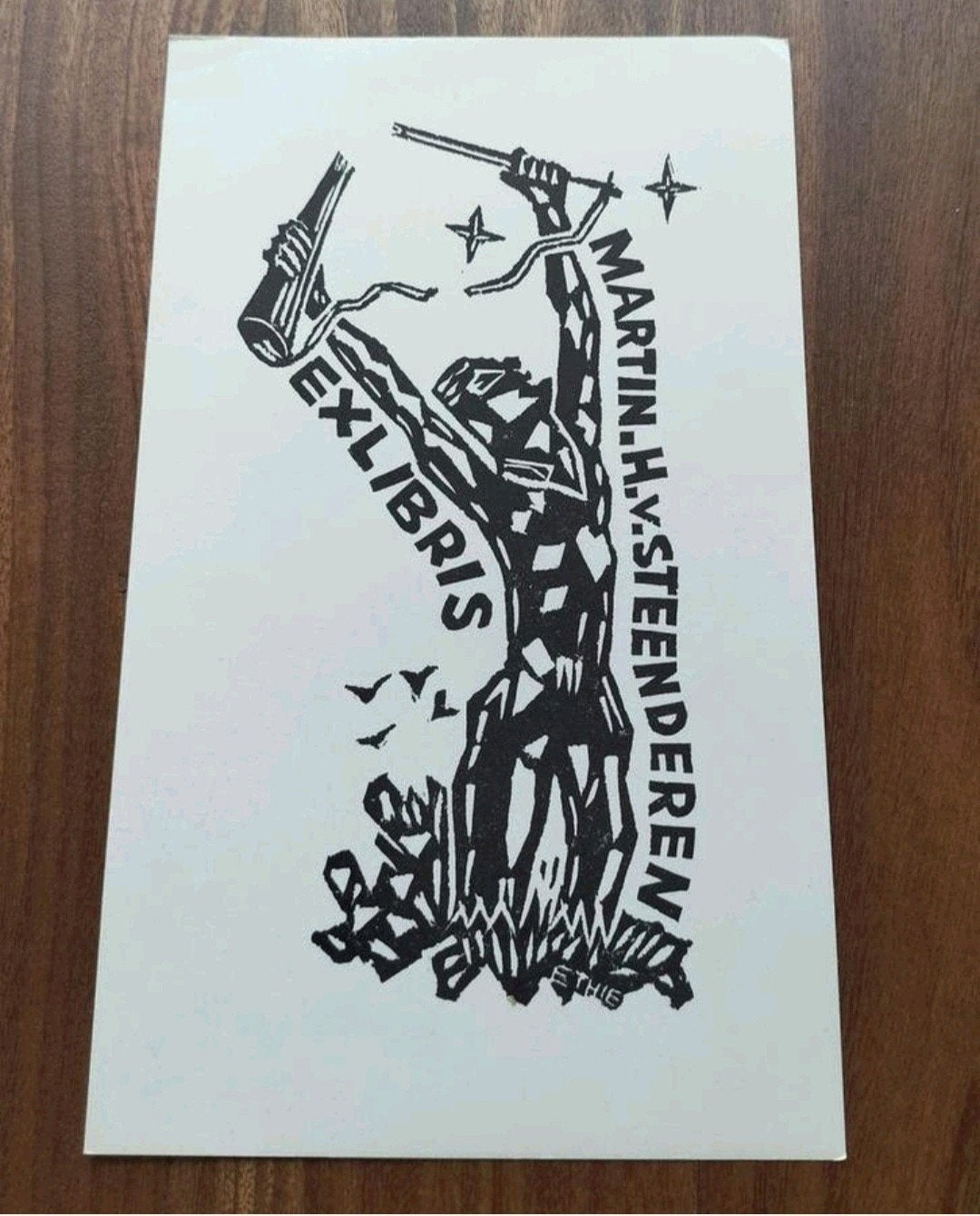Exlibris Martin H. van Steenderen (Eduard Thie, 1958) (ster), Antiek en Kunst, 1950 - 1999, 17 cm, Origineel, 10 cm