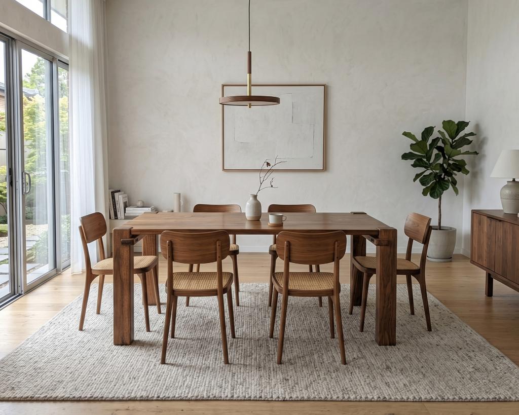 Scandinavische / Japandi stijl massief houten eettafel, 100 tot 150 cm, Nieuw, Vier personen, Mid Century , Japandi , Vintage , Danish Design