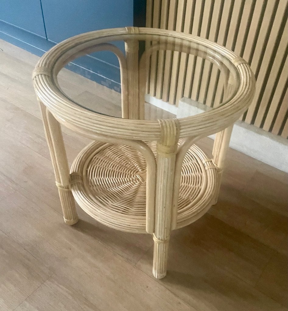 Rotan bijzettafel, Overige materialen, Minder dan 55 cm, Rond, Zo goed als nieuw