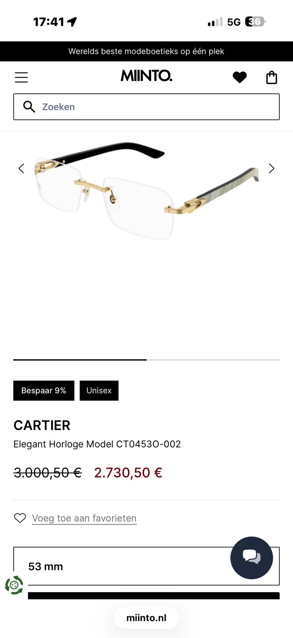 Cartier Bril Ongedragen Nieuw in Doos CT0362O-001, Sieraden, Tassen en Uiterlijk, Overige merken, Zwart, Nieuw, Ophalen of Verzenden