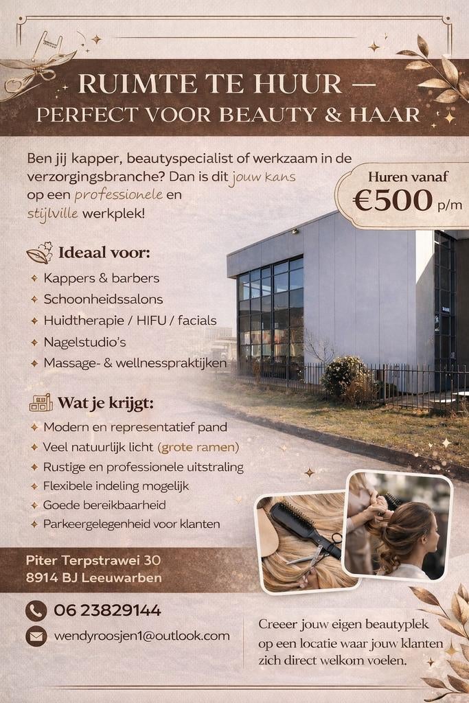 Beauty salon, kapsalon  ruimte te huur, Huur, Bedrijfsruimte