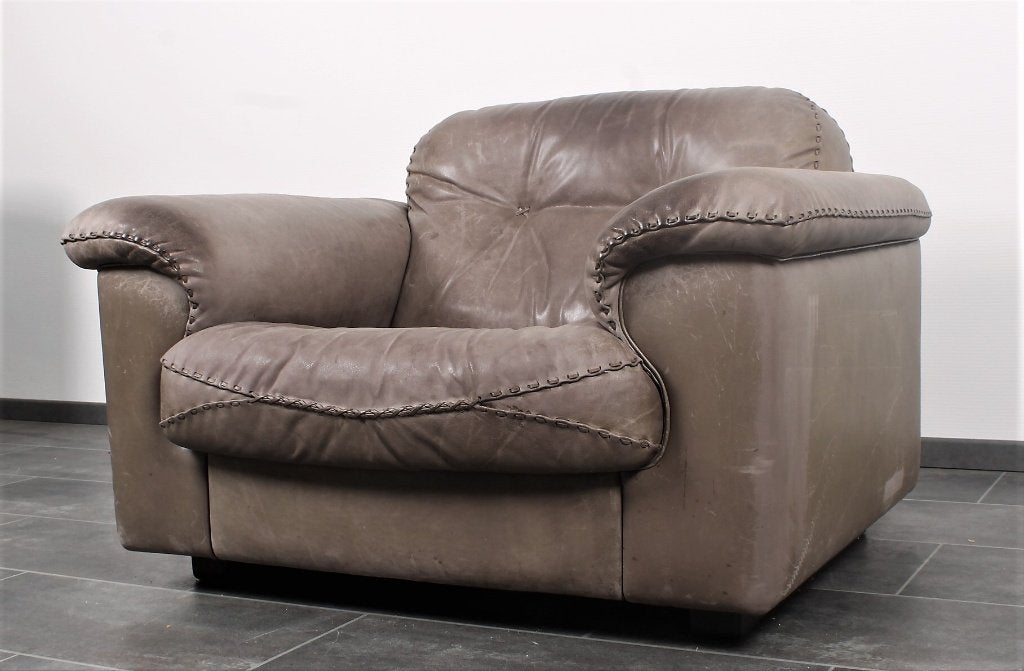 De Sede DS101 fauteuil in grijs leer (2 stuks beschikbaar), Gebruikt, 75 tot 100 cm, Ophalen of Verzenden, Mid Century Modern, vintage