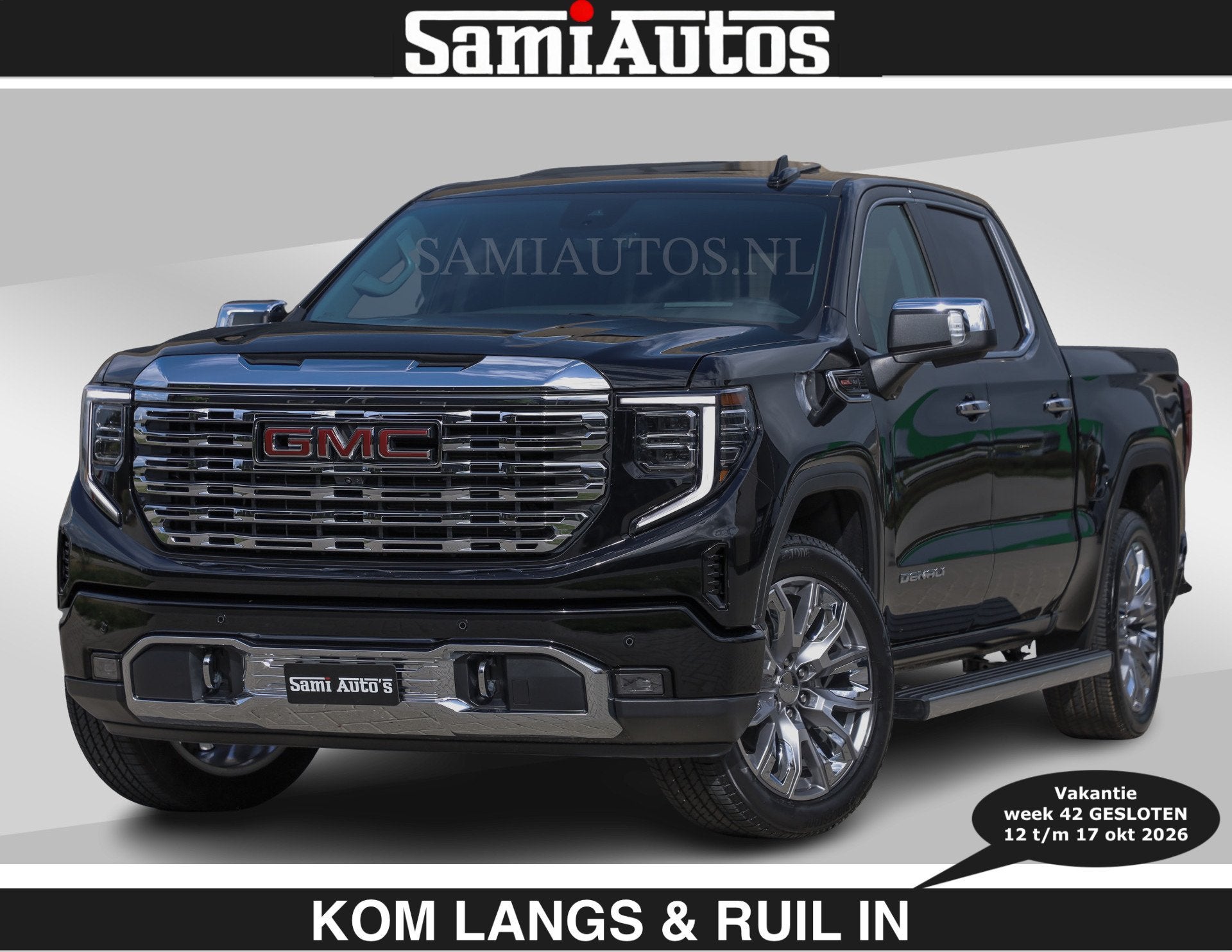 GMC Sierra DENALI 6.2 V8 426PK €79950,- excl | Full Option, Dealer onderhouden, Met garantie (alle), 426 pk, Zwart
