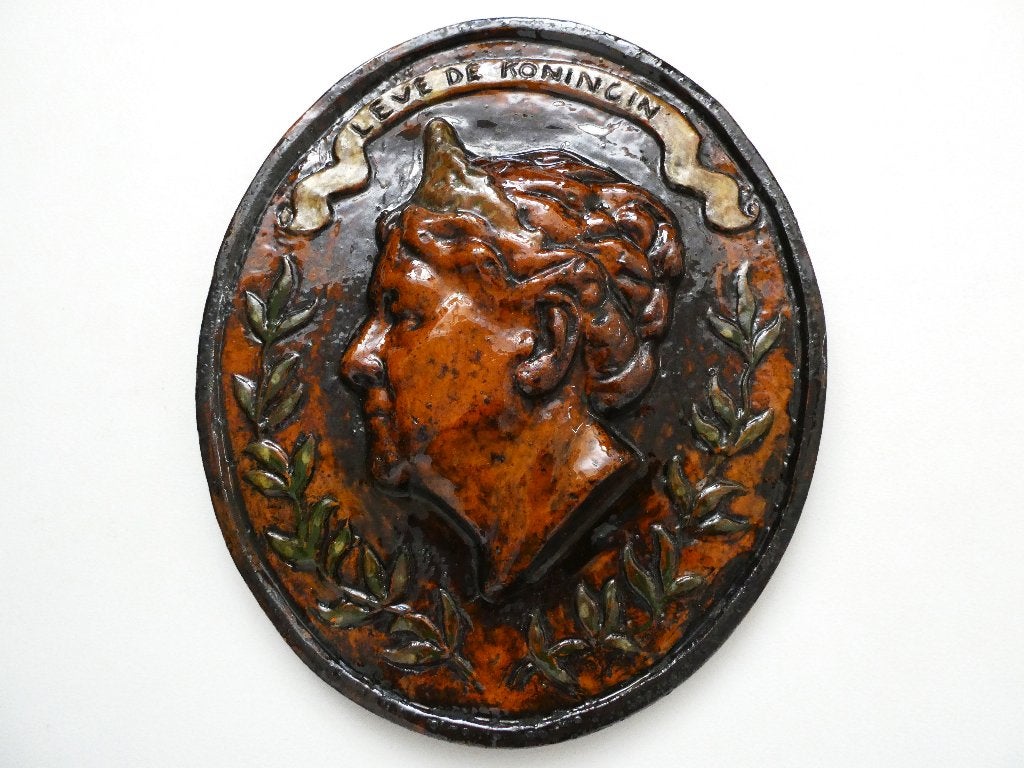 Antieke terracotta wandplaquette wandbord Wilhelmina ca.1898, Ophalen of Verzenden