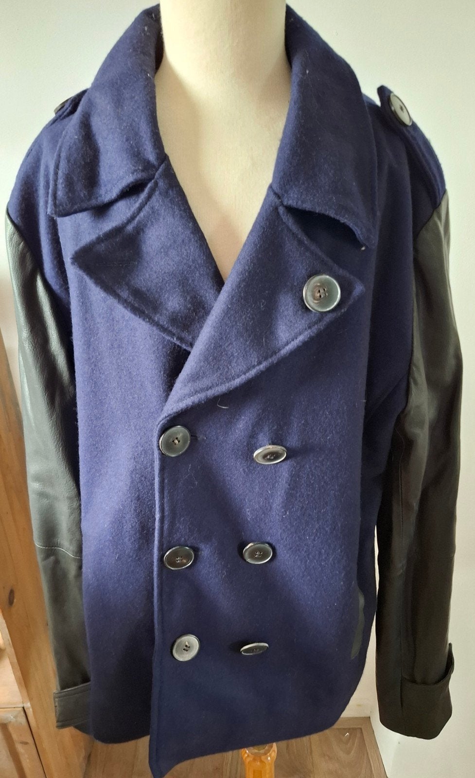 Nieuw heren jas mt L blauw zwart leer Goosecraft winterjas, Ophalen of Verzenden, Nieuw, Maat 48/50 (M), Blauw