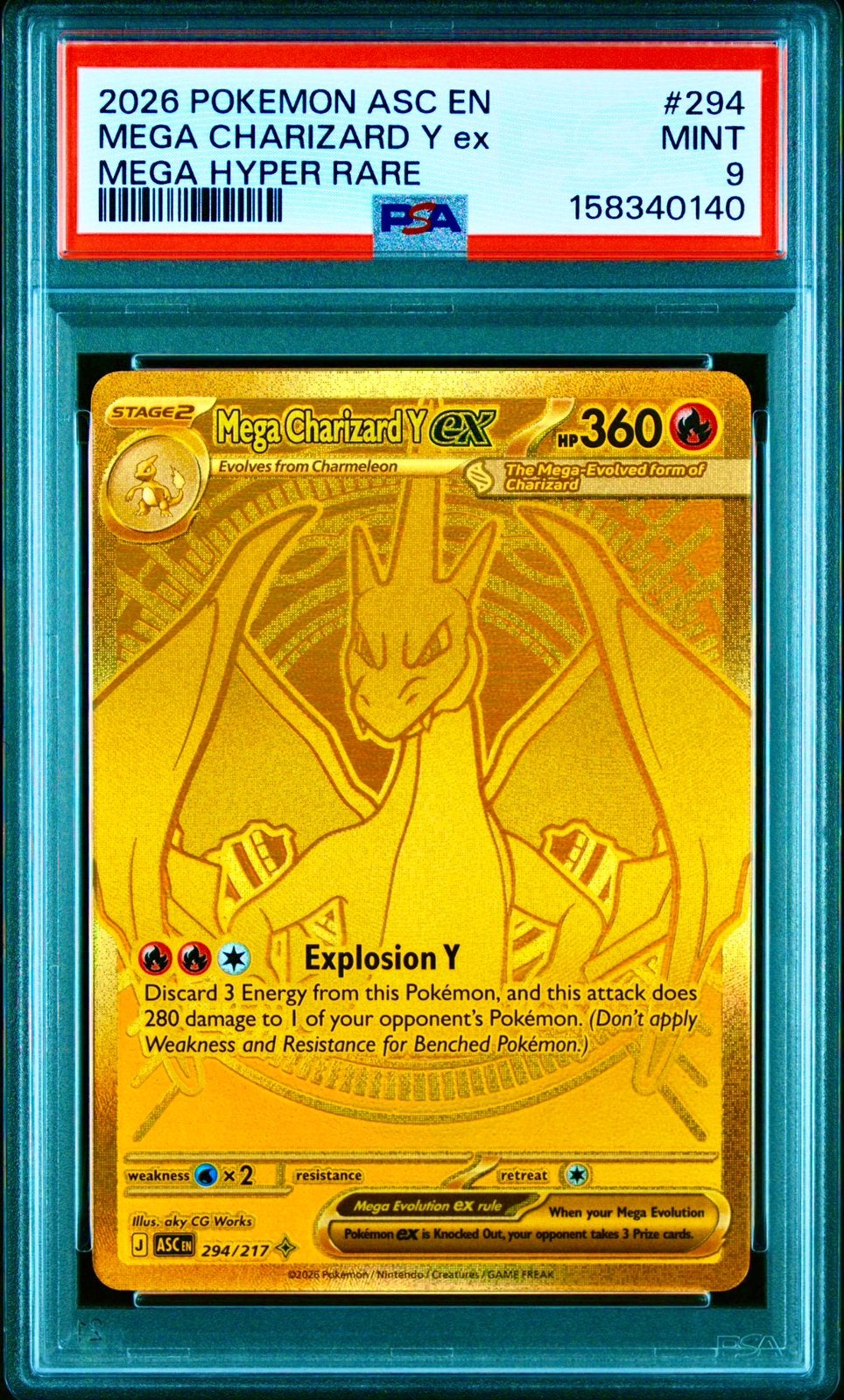 Mega Charizard Y ex (ASC 294) - Ascended Heroes - PSA 9, Ophalen of Verzenden, Zo goed als nieuw, Losse kaart, Foil