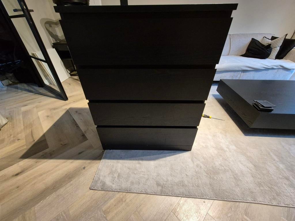 IKEA Malm ladekast 80x100x48 cm zwartbruin, 5 laden of meer, 100 tot 150 cm, Zo goed als nieuw, 25 tot 50 cm