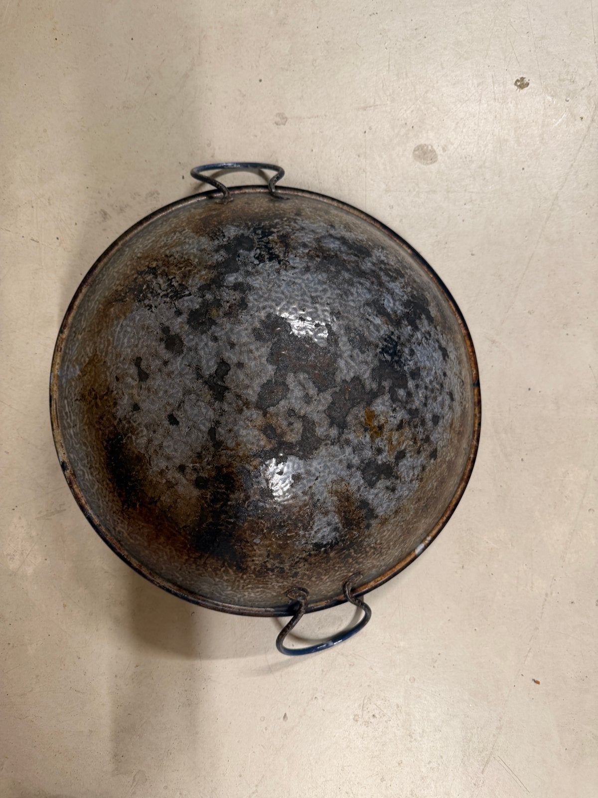 Vintage -> wadjong geëmailleerde wokpan, Ophalen of Verzenden, Gebruikt, Rvs, Wok