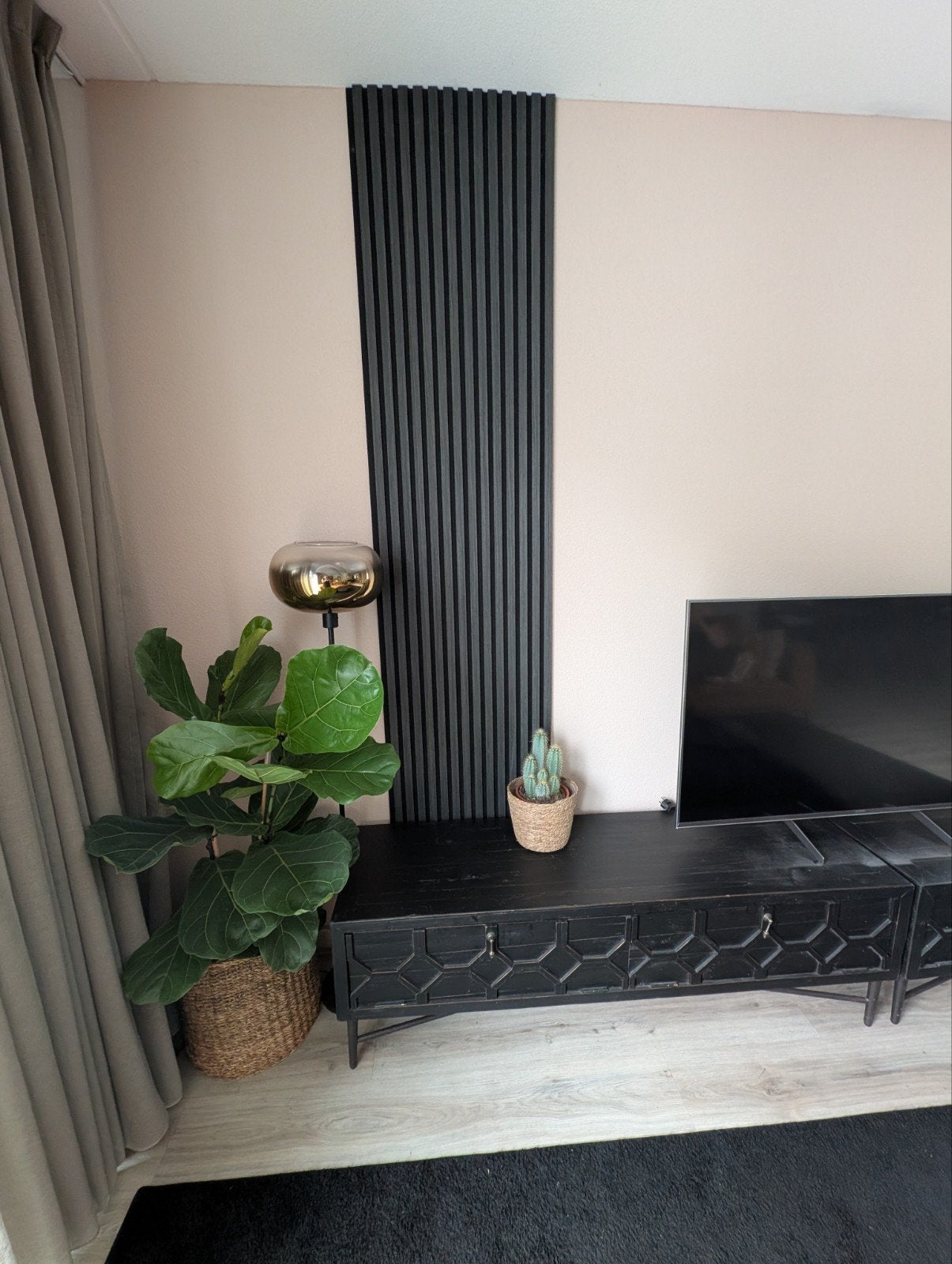 Wandpaneel Hout Zwart 260x57cm - Geluiddempend, 260 cm, Zo goed als nieuw, Wandbord of Wandpaneel, 57 cm