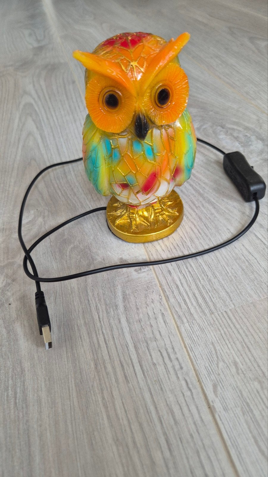 Kleurrijke Uil Nachtlampje - 15cm Hoog, Ophalen of Verzenden, Gebruikt