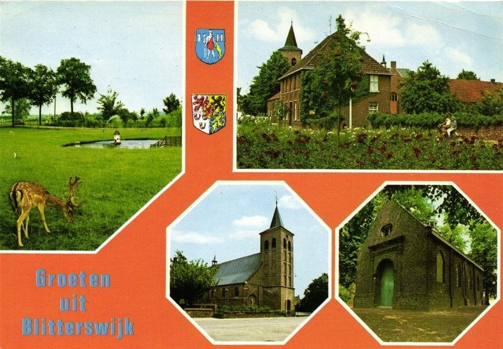 Groeten uit Blitterswijk - 4 afb + wapens - 1979 gelopen, Ophalen of Verzenden, 1960 tot 1980, Gelopen, Noord-Brabant