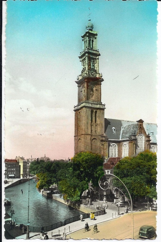 K7614 Ansichtkaart westertoren Amsterdam uit  1955, Ophalen of Verzenden, 1940 tot 1960, Gelopen, Noord-Holland
