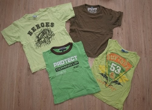 4 Groene Shirtjes (104-110), Kinderen en Baby's, Gebruikt, Shirt of Longsleeve, Jongen, Diverse merken