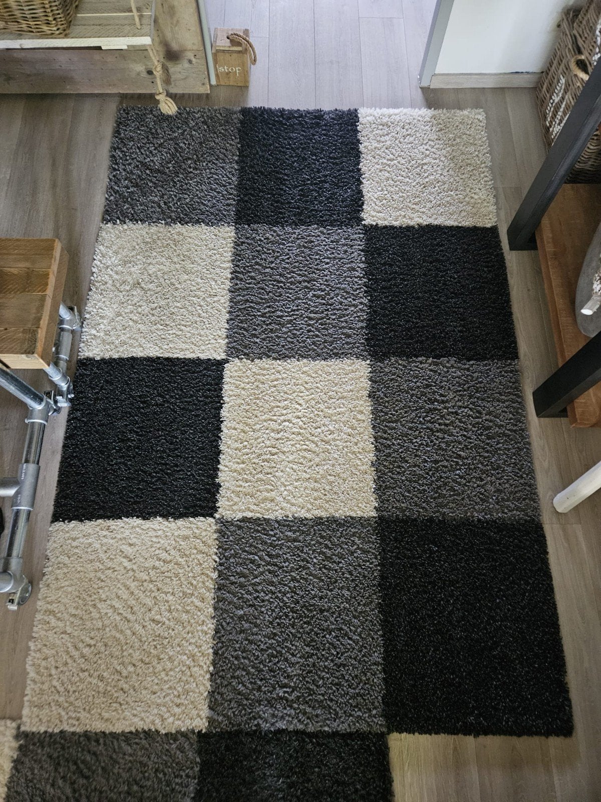 2x IZGST Vloerkleed Shaggy Zwart/Grijs/Beige 160x230 cm, Ophalen, Shaggy, Grijs, 150 tot 200 cm