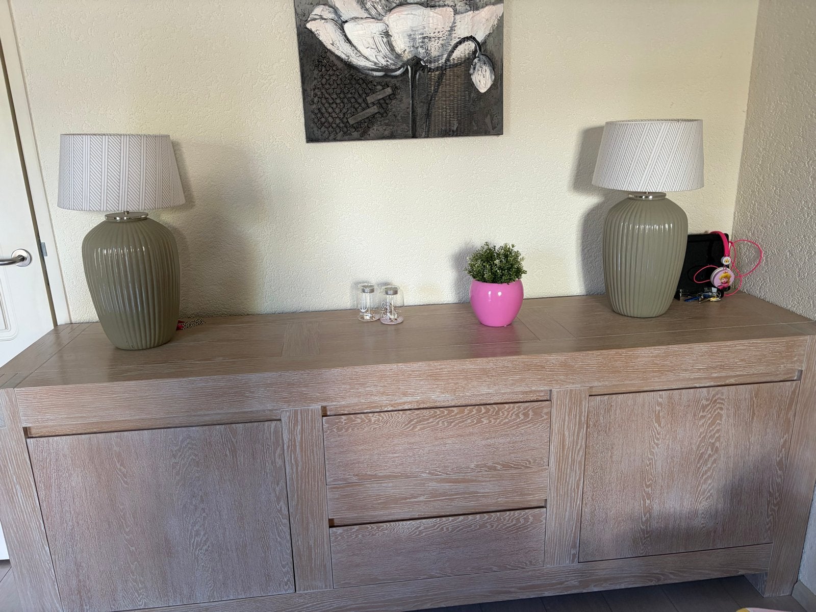 Whitewash Eiken Dressoir - Stijlvol en Ruim, Huis en Inrichting, Ophalen, Eikenhout, Zo goed als nieuw, 200 cm of meer