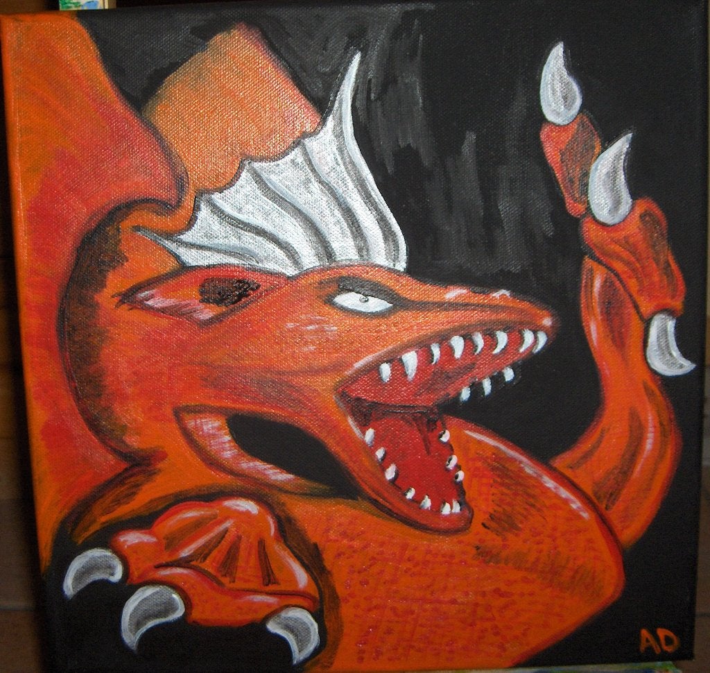 Draak 3, Antiek en Kunst, Acrylverf, Ophalen of Verzenden, Textiel, Overig onderwerp
