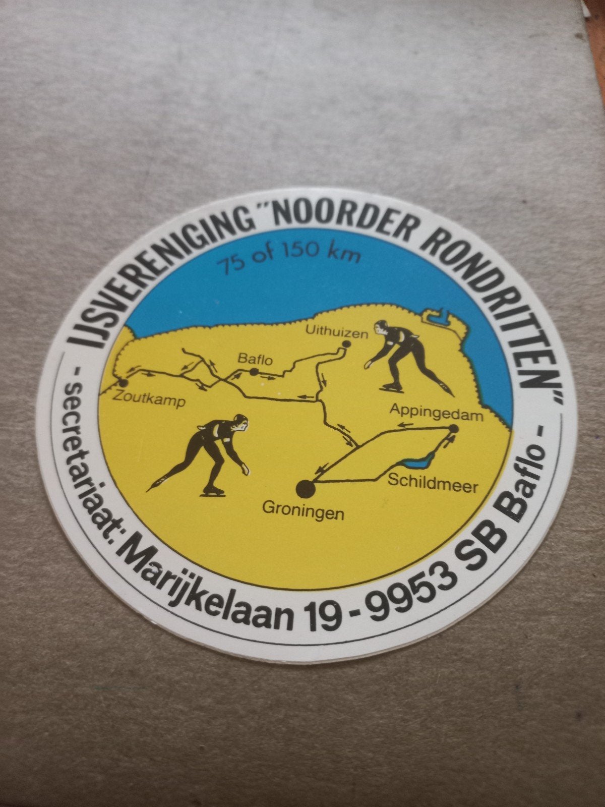 Vintage IJsschaatsen Sticker Noorder Rondritten 75/150km, Ophalen of Verzenden