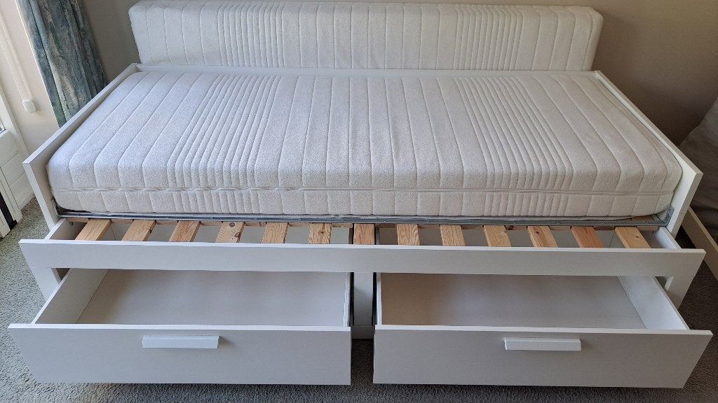 Uitschuifbaar 1-, 2- persoons bed, Huis en Inrichting, Ophalen, Gebruikt, 90 cm, Eenpersoons