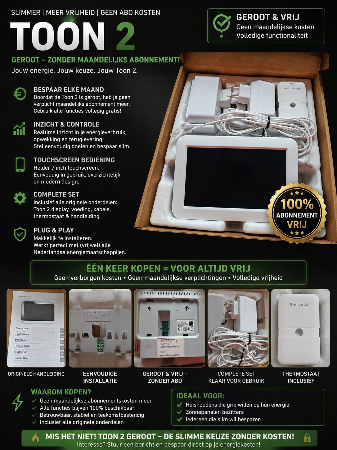Toon thermostaat Geroot – ZEER COMPLETE SET – Geen Abo..., Ophalen of Verzenden, Slimme thermostaat