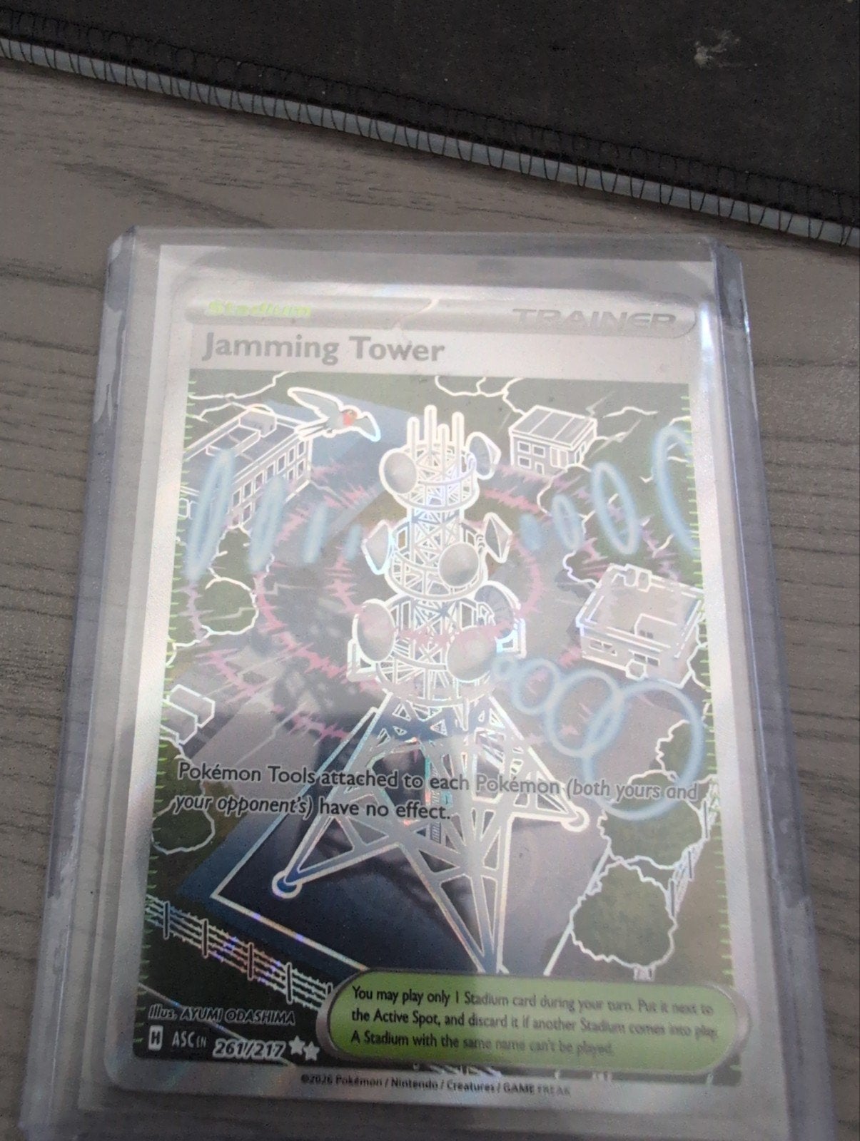 Pokémon TCG Jamming Tower Trainer Kaart (Foil), Ophalen of Verzenden, Zo goed als nieuw, Losse kaart, Foil