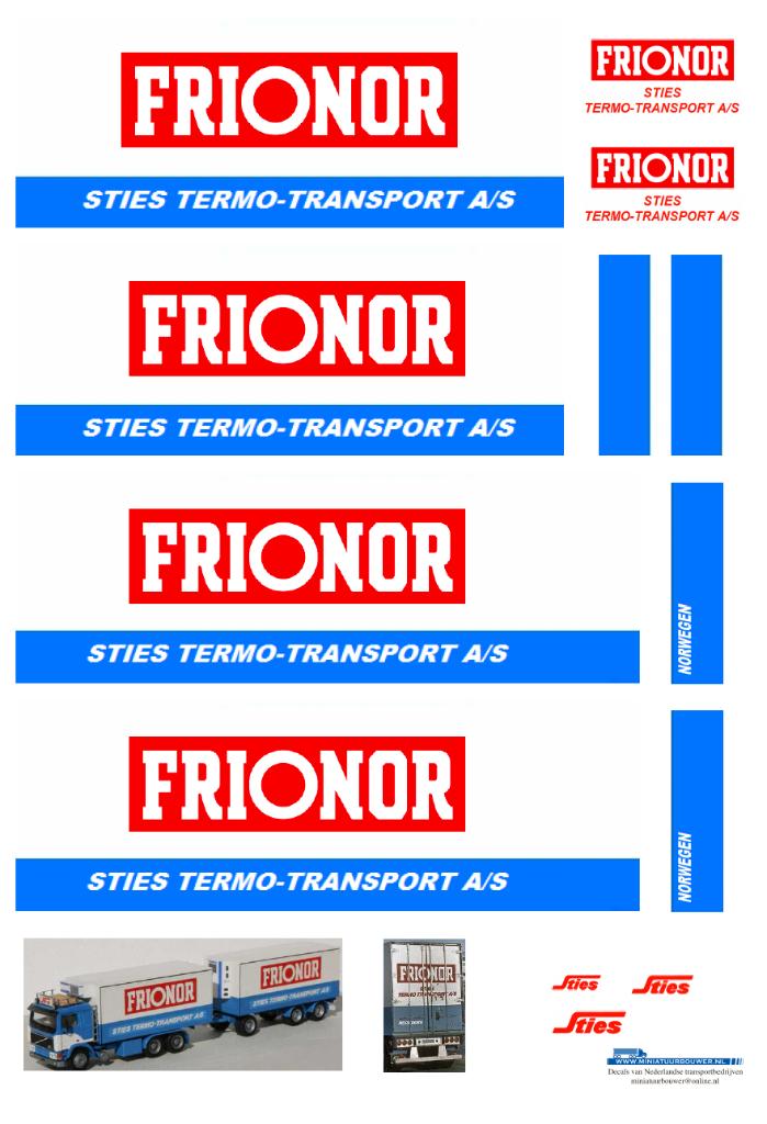 Vrachtauto decal 1:50 Sties Frionor transport ( combi ), Hobby en Vrije tijd, Modelauto's | 1:50, Verzenden, Nieuw, Bus of Vrachtwagen