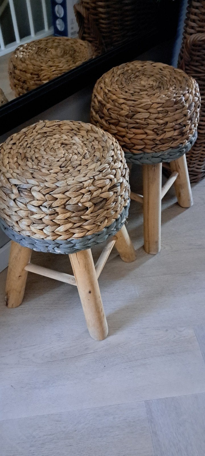 2x krukje hout en riet, Ophalen, Zo goed als nieuw, Hout