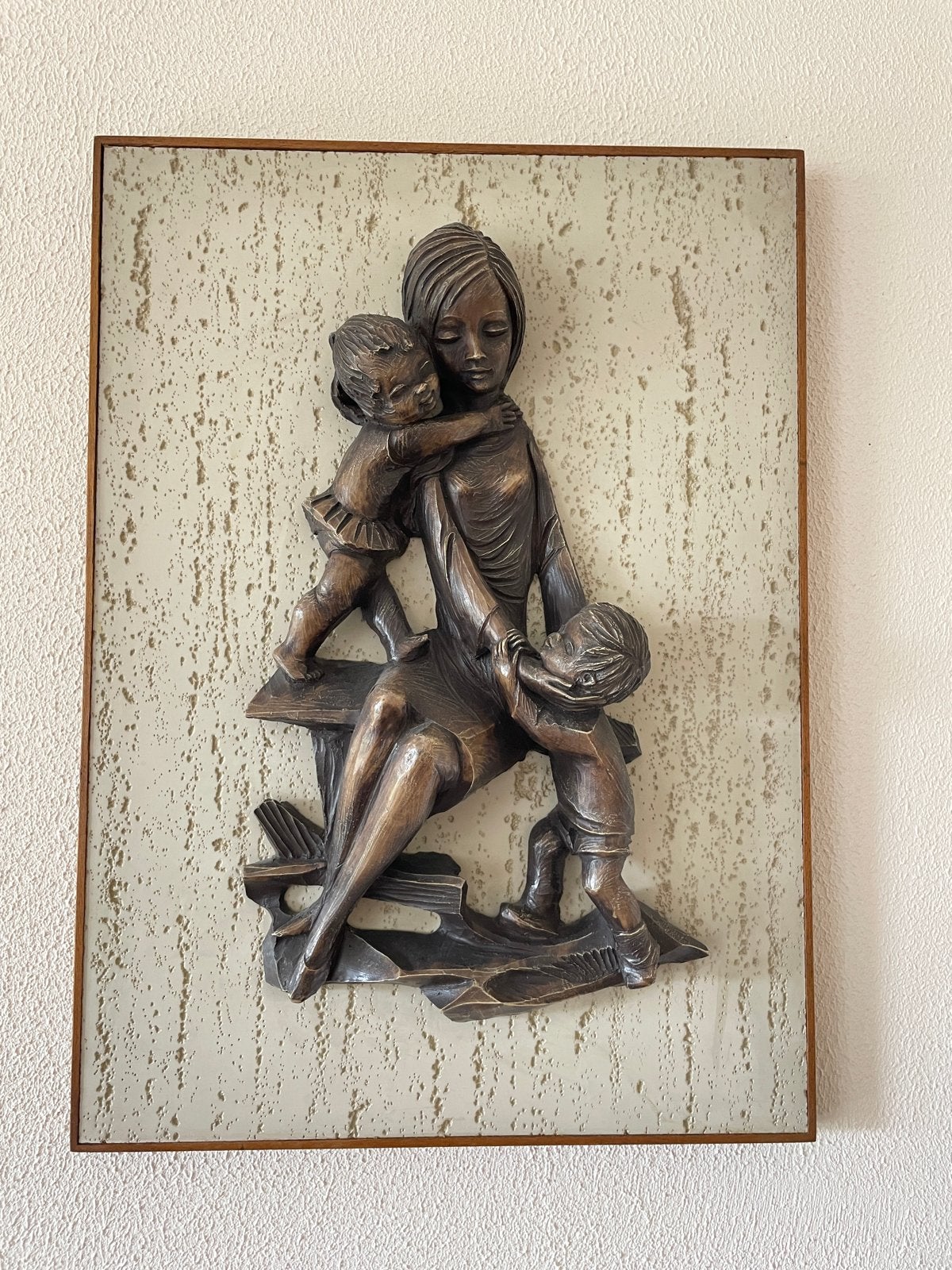 Vintage Wanddecoratie Moeder en Kinderen - Houtsnijwerk, Antiek en Kunst, Ophalen, Groep mensen, Handgemaakt, Wanddecoratie