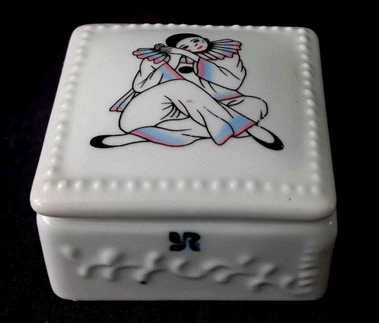 Vintage porseleinen Pierrot snuisterijendoosje, Ophalen of Verzenden